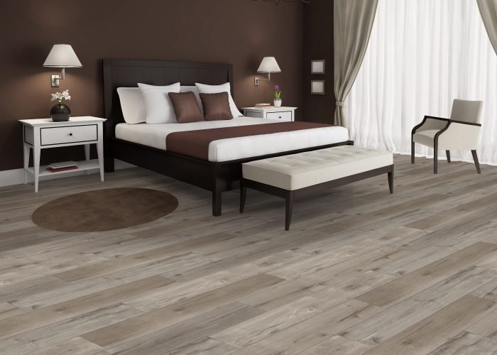 Classic, brown, luxury bedroom, with chandelier and sofa